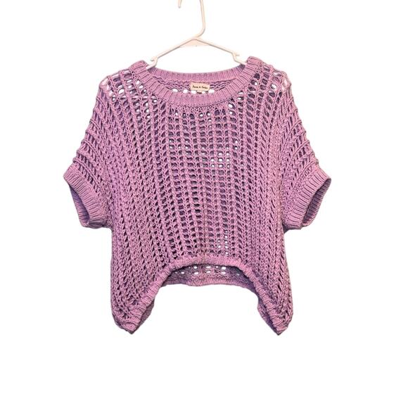 Aaron & Amber Tops - Aaron & Amber Lilac Open Knit Short Sleeve Cropped Sweater – Size Small